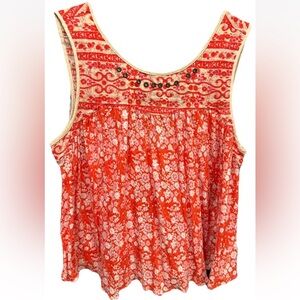 Free People Orange and Pink Babydoll Tank